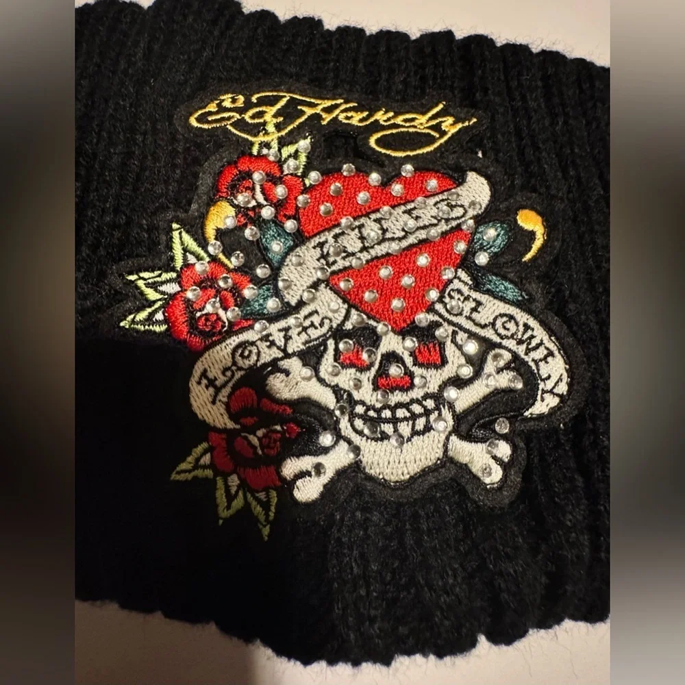 Ed Hardy Women's Love Kills Slowly Headband & Glove Set Black One Size NWT
